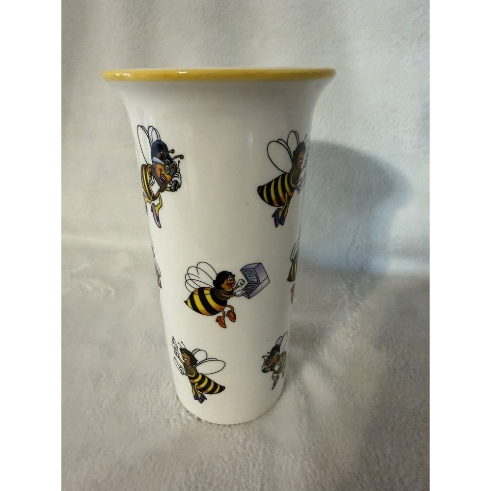 1998 Teleflora Ceramic Flower Vase w/ Cartoon‎ Bees.  "Busy Bees"